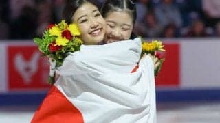 フィギュア女子の2ショに「一人増えてる！！笑」　“変顔”で出現「かおちゃんにしか目がいかなくなる」【冬季五輪】