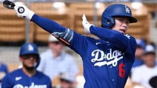 侍ジャパンの脅威に!?　ド軍キム・ヘソンが“最後の一振り”でOP戦1号　「WBCへ準備万端」クラブハウス＆韓国メディア大盛況