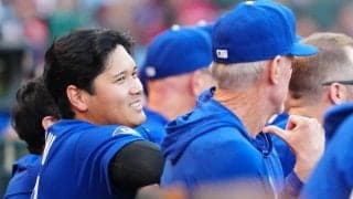 大谷翔平、第2打席は四球で出塁　エンゼルスとOP戦「1番DH」　試合前にはトラウトとハグ