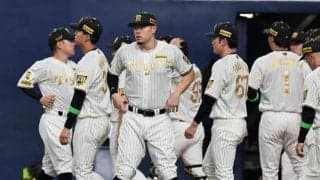 阪神ナインが黄金の戦闘服で登場　ホーム＆聖地開幕のみ着用のチャンピオンユニホームでウオーミングアップ