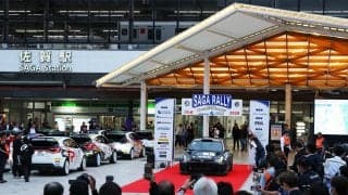 全日本ラリー佐賀：JR佐賀駅前でウェルカムラリーショーを実施