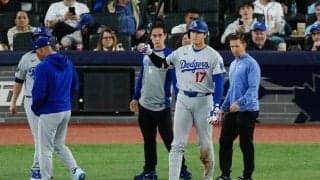 大谷翔平は「大丈夫だ」　捕手の手が接触…ロバーツ監督が“軽傷”強調「左腕で良かった」