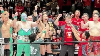 新日本×ＤＤＴ対抗戦で竹下幸之介が電撃登場　賛否両論「３団体所属」真意を涙のパワポ熱弁「プロレスが一番面白い世界つくる」生尻露出の乱戦も大団円