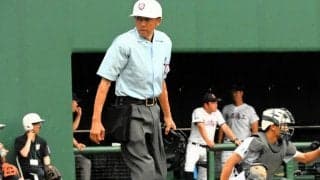 「安心感ある」高野連配布の球審用ヘルメット　岩手大会で着用例