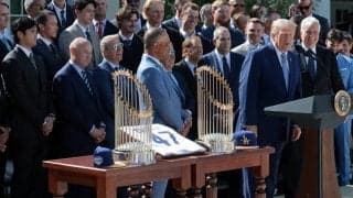 ド軍ナインがホワイトハウスを訪問　トランプ大統領と対面…大谷翔平は黒いスーツで最前列