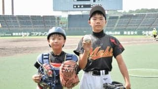 感謝の思いを込め始球式、西日本豪雨で被災の小学生バッテリー　岡山