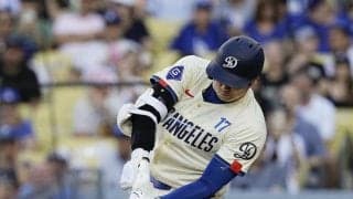 大谷翔平　初回に出場５試合連続安打　打球速度１８１キロの鋭い当たり　次打者パヘスの右直で二塁狙うもアウト