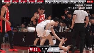 「強すぎ」河村勇輝が韓国選手を吹っ飛ばす！“衝撃フィジカル”にファン驚愕「相手ぶっ飛んだやん」【バスケ日本代表】