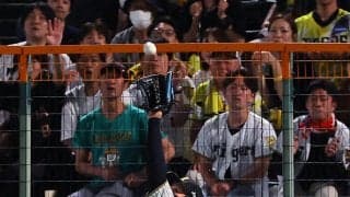 【阪神】森下翔太がフェンス際でジャンピングキャッチ　得意プレーで右翼席沸かせる