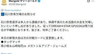 【マリーゴールド】石川奈青が体調不良で当面欠場、ドリームスターGPは残り試合不戦敗