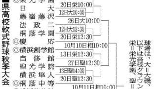神奈川県高校軟式野球秋季大会　組み合わせ決まる　試合は12日から