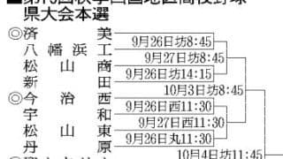新田は初戦で松山商と対戦　高校野球秋季愛媛県大会、本選組み合わせ