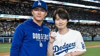 神木隆之介がド軍戦で華麗な始球式　捕手・山本由伸へノーバウンド投球、LA大歓声…ゴジラと参加