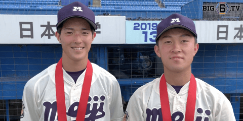 【優勝バッテリー】明治大学・森下暢仁(④大分商)、西野真也(④浦和学院)