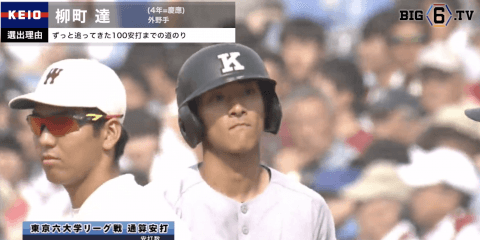 【BIG6.TV ベストナイン♢カメラマン編】外野手 慶大・柳町達(④慶應)