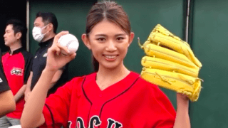 坪井ミサトさんが始球式に登場 高知FD開幕戦でナイスピッチング