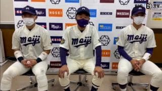 【ヒーローインタビュー】 明治大学 ​田中武宏監督・村松開人(④静岡)・宗山塁(②広陵)